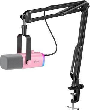 FIFINE XLR Gaming Microphone USB, PC Dynamic Microphone Kit for Vocal, Recording, Podcast, Streaming RGB Mic with Headphone Jack, Mute Button, Boom Arm Stand for Computer/Mixer-AmpliGame AM8T Pink