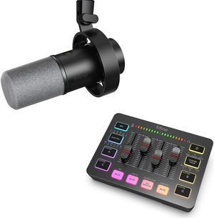 FIFINE Gaming Audio Mixer and XLR/USB Dynamic Microphone Bundle, Streaming 4-Channel RGB Mixer with XLR Microphone Interface,48V Phantom Power for Game, Voice, Podcast, Recording, YouTube (SC3+K688)