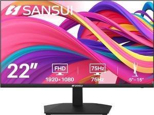 SANSUI Monitor 22 inch 1080p FHD 75Hz Computer Monitor with HDMI VGA UltraSlim Bezel Ergonomic Tilt Eye Care LED Display for Home Office ES22F1 HDMI Cable Included
