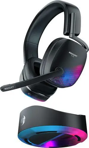 ROCCAT Syn Max Air PC Wireless 3D Audio RGB Gaming Headset, Simultaneous Wireless & Bluetooth Connections, 16-Hour Battery & Charging Dock, Immersive 3D Audio & AIMO RGB Lighting