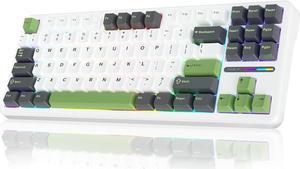 AULA F87 Wireless Mechanical Keyboard,75% TKL Gasket Custom Hot Swappable Keyboard,2.4Ghz/Type-C/Bluetooth Gaming Keyboard,Pre-lubed Greywood Switch RGB Backlit Keyboard for WINS/PC/Mac(White & Green)