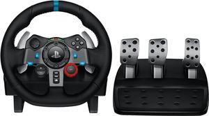 G29 Driving Force Racing Wheel and Floor Pedals, Real Force Feedback, Stainless Steel Paddle Shifters, Leather Steering Wheel Cover for PS5, PS4, PC, Mac - Black