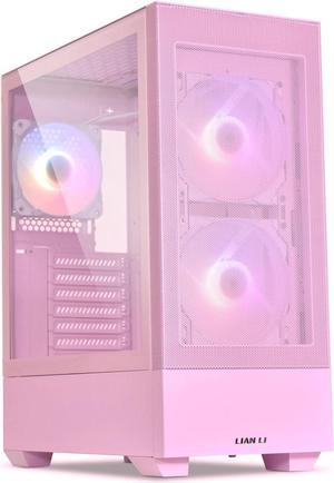 High Airflow ATX PC Case, RGB Gaming Computer Case, Mesh Front Panel Mid-Tower Chassis w/ 3 ARGB PWM Fans Pre-Installed, USB Type-C Port, Tempered Glass Side Panel (LANCOOL 205 MESH C, Pink)