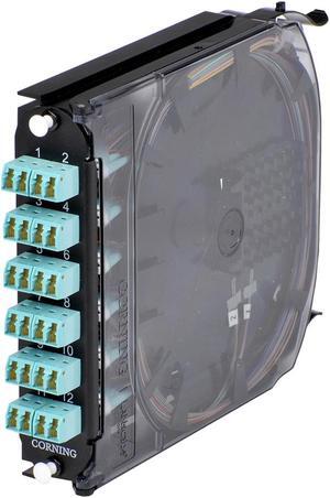 Corning CCH-CS24-AD-P00QE Pigtailed Splice Cassette, 24 Fiber, LC Duplex Shuttered  50um Multimode OM4