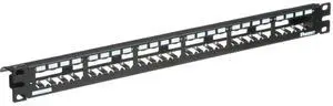 Panduit CP24WSBLY 24-Port Mini-Com All Metal Shielded Patch Panel with Strain Relief Bar, 1RU
