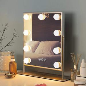 Lighted Vanity Make Mirror with Light,Makeup Mirror with Dimmable LED Blubs, Screen Touch Control Three Colors Lights Ajustable Angle for Dressing Table