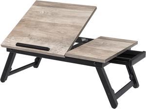 SONGMICS Laptop Desk for Bed or Sofa with Adjustable Tilting Top, Greige ULLD105W01