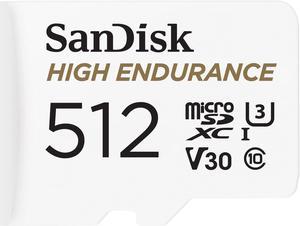 SanDisk 512GB High Endurance Video microSDXC Card with Adapter for Dash Cam and Home Monitoring Systems - C10, U3, V30, 4K UHD, Micro SD Card - SDSQQNR-512G-GN6IA