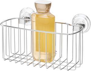 InterDesign Reo Power Lock Suction Bathroom Shower Caddy Basket for Shampoo, Conditioner, Soap - Stainless Steel