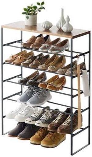 Yamazaki Home 6 Tier Wood Top Steel | Shoe Rack, One Size, Black