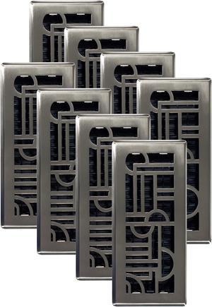 Décor Grates ADH410-NKL-8 Art Deco Floor Register, 4x10 Inches, Brushed Nickel, 8 Pack