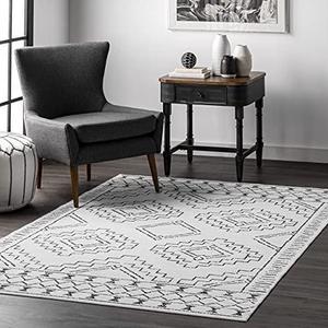 nuLOOM Noa Machine Washable Tribal Moroccan Ultra Thin Area Rug, 6x9, White