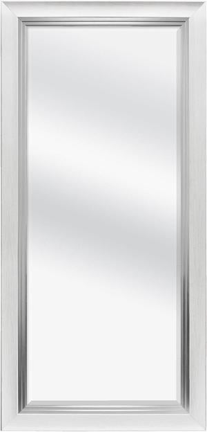 MCS Beveled Leaner Mirror (66901) White Woodgrain and Silver