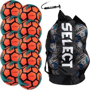 Select Classic Soccer Ball, 10-Ball Team Pack with Duffle Ball Bag and Ball Pump, Orange V21, Size 5