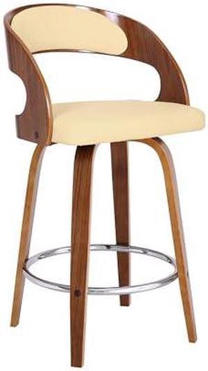 Shelly Contemporary 26" Counter Height Swivel Barstool in Walnut Wood Finish and Cream Faux Leather 26 Inch Counter Height