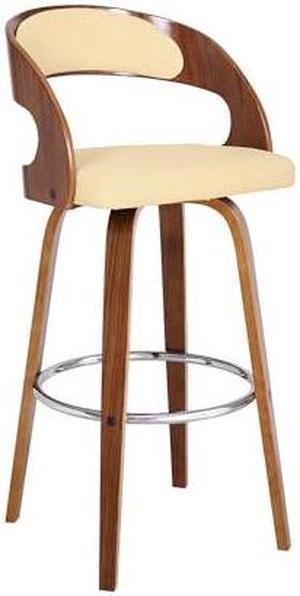 Armen Living Shelly Contemporary 30" Bar Height Swivel Barstool in Walnut Wood Finish and Cream Faux Leather