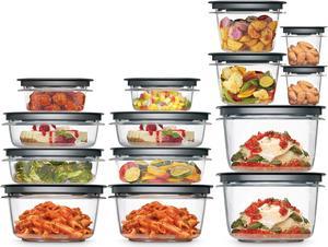 Rubbermaid 28-Piece Food Storage Containers with Snap Bases for Easy Organization and Lids for Lunch, Meal Prep, and Leftovers, Dishwasher Safe, Clear/Grey