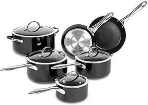 Lagostina Classic Provence 10 pc Cookware Set, Multi-Coat Non-Stick, Commercial Capsule Base Technology, Includes Saucepans, Saucepot, Dutch Oven, Skillets and Covers, Induction Safe, Black