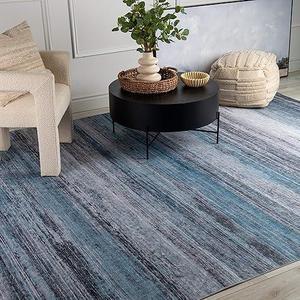 Rug Branch Contemporary Coastal Machine Washable Water Repellent Blue Grey Area Rug for Living Room, Bedroom, Dining Room, and Kitchen - 5' x 8' (5'3" x 7'7")