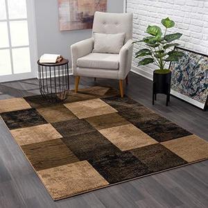 Rug Branch Montage 4' x 6' (3'9" X 5'9") Geometric Checkered Indoor Area Rug, Contemporary, Brown Beige - Living Room, Bedroom, Dining Room, and Kitchen