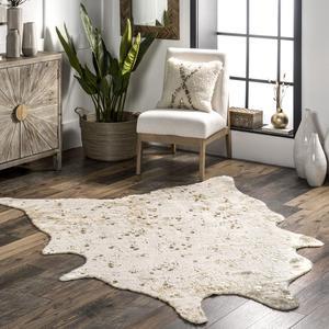 nuLOOM Iraida Contemporary Faux Cowhide Area Rug Shaped 5x7 OffWhite