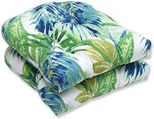 Pillow Perfect Outdoor/Indoor Soleil Wicker Seat Cushion (Set of 2), Blue/Green