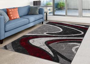 LaDole Rugs Abstract Indoor Washable Area Rug Carpet for Living Room, Bedroom, Kitchen, Dining, Home Office | Red Grey Black | 5 x 8 ft (5'3" x 7'6")