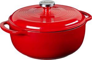 Lodge 4.5 Quart Enameled Cast Iron Dutch Oven with Lid  Dual Handles  Oven Safe up to 500° F or on Stovetop - Use to Marinate, Cook, Bake, Refrigerate and Serve  Solid Red