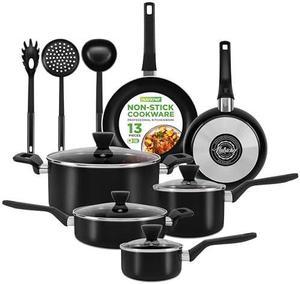 NutriChef Pots and Pan Set 13 Pc, Cookware Set Nonstick, w/ Saucepan, Frying Pans, Cooking Pots, Casserole, Lids, Ladle, Fork, Strainer, PFOA Free Heat Resistant