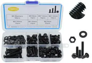 150 pieces of M5 metric screws, hexagonal sleeves, bolts, nuts and washers, cross-border combination set, 8.8 black 150 pieces of M5 metric screws, hexagonal sleeves, bolts, nuts and washers, cross-border combination set, 8.8 black
