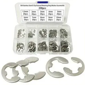 Cross-border 200pcs box retaining ring 304 stainless steel E-type shaft retaining ring with spring retaining ring shaft pin opening 1.5-10mm