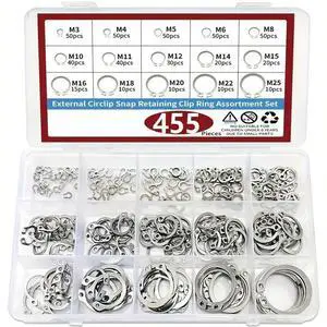 455 pieces of external fixed ring buckle ring combination set, external C-shaped clamp set, 15 types of 304 stainless steel M3-25
