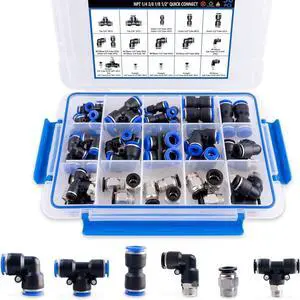 Pneumatic pipe fitting kit threaded press connection accessories, nylon tubes of 14, 38, 18 and 12 inches Pneumatic pipe fitting kit threaded press connection accessories, nylon tubes of 14, 38, 18 and 12 inches