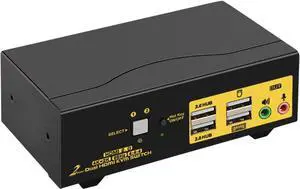 HDMI KVM Switch 2 Port Dual Monitor 4K 60Hz, 2x2 PC Monitor Keyboard Mouse Selector with Audio and 2 USB 2.0 HUB