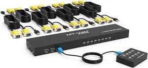 KVM Switch 8 Port KVM Switch VGA USB+8 Cables 2 in1 & Wired Extended Selector, MT-VIKI 8x1 Rackmount KVM VGA Switch