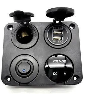 Yacht RV bus 4-position modification switch panel combination modification vehicle charging 12V female socket voltage display