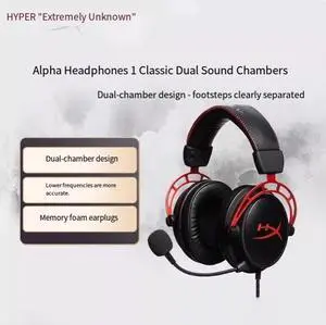 HyperX Ultra Unknown Cloud Alpha Black and Red Over-Ear Headphones with 7,1 channel Sound System and cs Gaming Headset