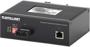 Intellinet Industrial Fast Ethernet Media Converter, 100Base-TX to 100Base-FX (SC) Single-mode, 20 km (12.4 mi.), IP40-rated Metal Housing, DIN-rail Mount