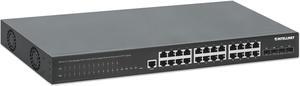 Intellinet 28-Port L2+ Managed PoE+ Switch w/ 24 Gigabit  & 4 SFP+ Uplinks, IEEE 802.3at/af Compliant, 370 W PoE Power Budget, Layer 2+/Layer 3 Lite, Self Healing Network