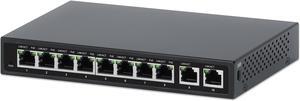 Intellinet 10-Port PoE+ Switch with 8 Gigabit Ethernet Ports and 2 RJ45 Gigabit Uplink Ports, IEEE 802.3at/af (PoE+/PoE) Compliant, 58 W PoE Power Budget, VLAN and Flow Control Mode, Desktop Wall-mout