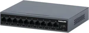 Intellinet 10-Port PoE+ Switch with 8 Fast Ethernet Ports and 2 FE Uplinks, IEEE 802.3at/af (PoE+/PoE) Compliant, 95 W PoE Power Budget, Two 10/100 RJ45 Uplink Ports, Self-Healing Network, VLAN, PoE E