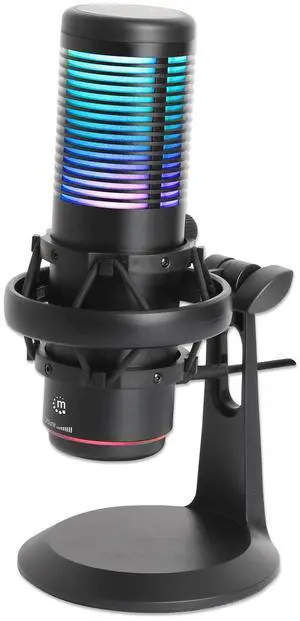MANHATTAN RGB USB Gaming Mic, Noise Cancelling Condenser Microphone for PC, PS4, PS5 and Mac, Anti-Vibration Shock Mount, Gaming, Streaming, Podcasts, Twitch, YouTube, Discord - 102674