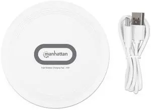 Manhattan Qi-Compatible 15W Fast Wireless Charger Pad - Round, Charges Compatible with Phones (Samsung, Apple, LG, etc), Smartwatches, Earbuds and More  3 Yr Mfg Warranty - 406024