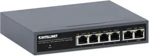 Intellinet PoE-Powered 6-Port Lite Smart Managed PoE+ Switch with 4 GbE PoE+ Ports / 2 GbE Uplinks and PoE Passthrough, IEEE 802.3bt PoE++ 95 W PoE Input, Self-Healing Network