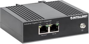 Intellinet Industrial Gigabit PoE++ Extender, One 80 W Port, Extends PoE up to 100 m (328 ft.), IEEE 802.3bt (4PPoE) Compliant, IP30-rated Metal Housing, DIN-rail Mount
