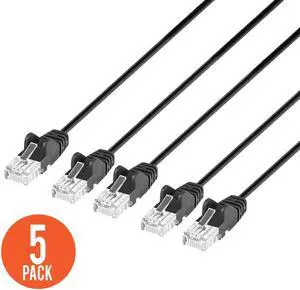 Intellinet Cat6 U/UTP Slim Network Patch Cable, 25 ft., Black, 5-Pack, 10G, 250 MHz, 100% Copper, 30 AWG, RJ45, Stranded, Snag-free, Gold-plated Contacts Intellinet Cat6 U/UTP Slim Network Patch Cable, 25 ft., Black, 5-Pack, 10G, 250 MHz, 100% Copper, 30 AWG, RJ45, Stranded, Snag-free, Gold-plated Contacts