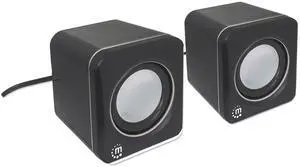 Manhattan USB Powered Stereo Speaker System - Small Size - with Volume Control & 3.5 mm Audio Plug to Connect to Laptop, Notebook, Desktop, Computer - 3 Yr Mfg Warranty - Black Silver, 166898