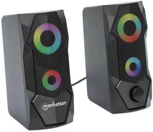 Manhattan RGB LED Desktop Stereo Speakers - Powerful Sound, Color-Changing Lights, Easy Setup for Gaming & Music - Perfect PC Upgrade - 168359