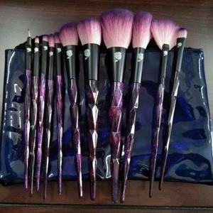 Luxury 12PSC Starry Sky Diamond Glitter Handle Makeup Brush Set with Blue Zipper PVC Bag Beauty Makeup Tools