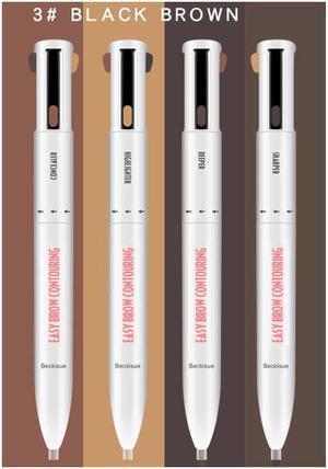 Long-lasting Waterproof 4 in 1 Rotating Easy Brow Contouring Liquid Eyebrow Pen Beauty Eye Makeup 3# Black Brown